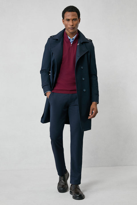 Koyu Bordo Regular Fit Yarım Balıkçı Yaka Fermuarlı Triko Kazak