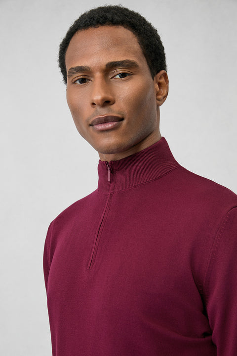 Koyu Bordo Regular Fit Yarım Balıkçı Yaka Fermuarlı Triko Kazak