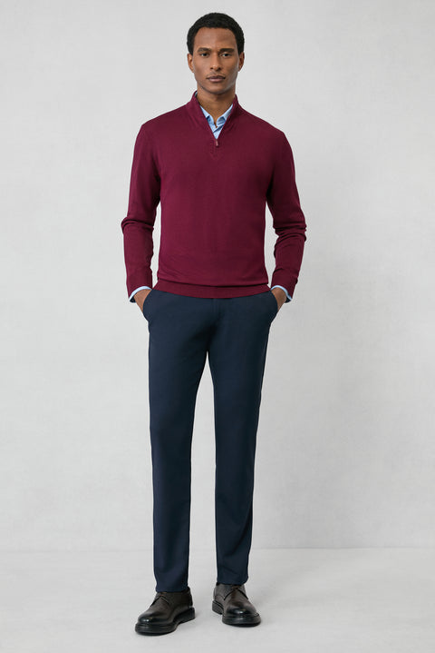 Koyu Bordo Regular Fit Yarım Balıkçı Yaka Fermuarlı Triko Kazak