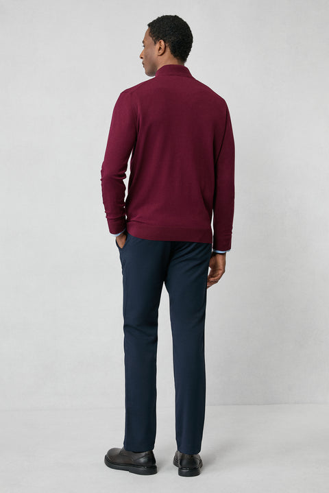 Koyu Bordo Regular Fit Yarım Balıkçı Yaka Fermuarlı Triko Kazak