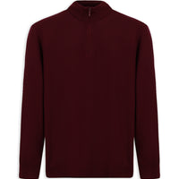 Koyu Bordo Regular Fit Yarım Balıkçı Yaka Fermuarlı Trıko Kazak