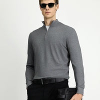 Orta Anrasit Melanj Regular Fit Yarım Balıkçı Yaka Fermuarlı Triko Kazak
