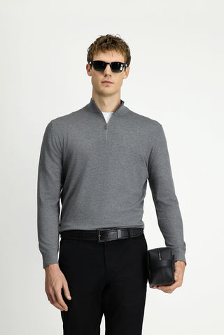  Orta Anrasit Melanj Regular Fit Yarım Balıkçı Yaka Fermuarlı Triko Kazak