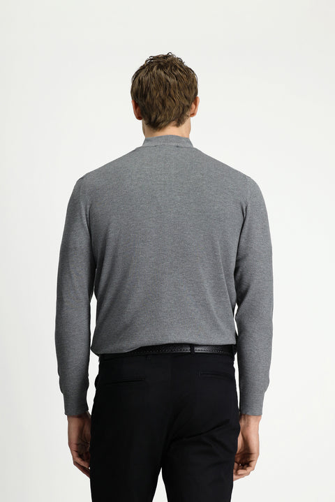 Orta Anrasit Melanj Regular Fit Yarım Balıkçı Yaka Fermuarlı Triko Kazak