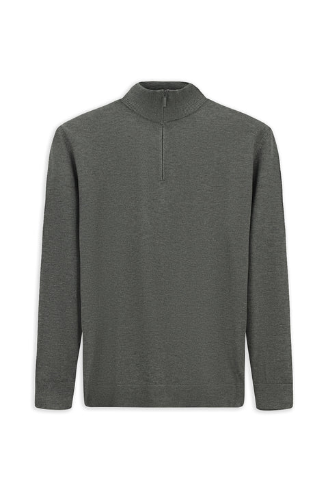 Orta Anrasit Melanj Regular Fit Yarım Balıkçı Yaka Fermuarlı Triko Kazak