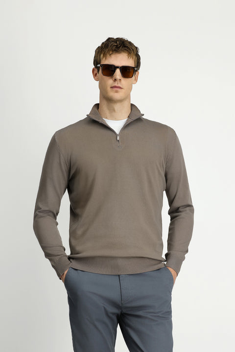 Orta Vizon Regular Fit Yarım Balıkçı Yaka Fermuarlı Triko Kazak
