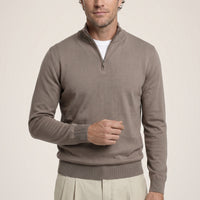 Medium Mink Regular Fit Half Turtleneck Zip-Up Knit Sweater