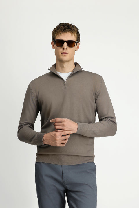 Orta Vizon Regular Fit Yarım Balıkçı Yaka Fermuarlı Triko Kazak