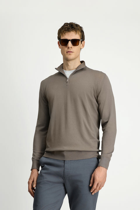 Orta Vizon Regular Fit Yarım Balıkçı Yaka Fermuarlı Triko Kazak