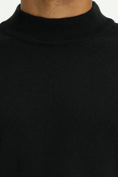 Siyah Yarım Balıkçı Yaka Regular Fit Pamuklu Triko Kazak