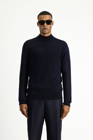  Koyu Lacivert Yarım Balıkçı Yaka Regular Fit Pamuklu Triko Kazak