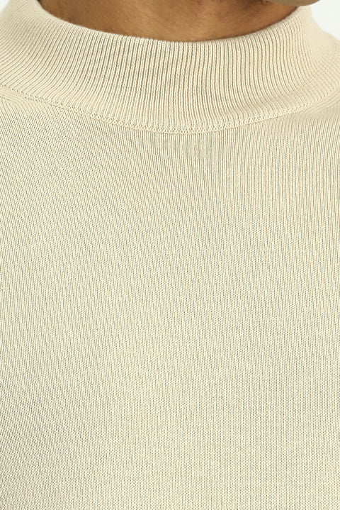 Orta Bej Yarım Balıkçı Yaka Regular Fit Pamuklu Triko Kazak