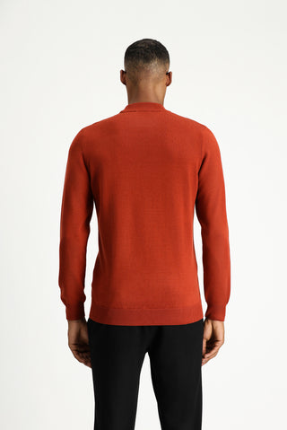  Kiremit Yarım Balıkçı Yaka Regular Fit Pamuklu Triko Kazak