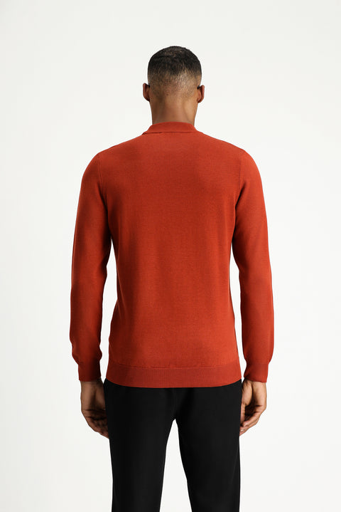 Kiremit Yarım Balıkçı Yaka Regular Fit Pamuklu Triko Kazak