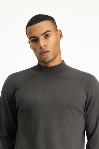  Koyu Antrasit Melanj Yarım Balıkçı Yaka Regular Fit Pamuklu Triko Kazak