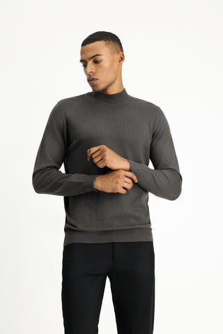  Koyu Antrasit Melanj Yarım Balıkçı Yaka Regular Fit Pamuklu Triko Kazak