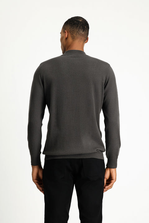 Koyu Antrasit Melanj Yarım Balıkçı Yaka Regular Fit Pamuklu Triko Kazak