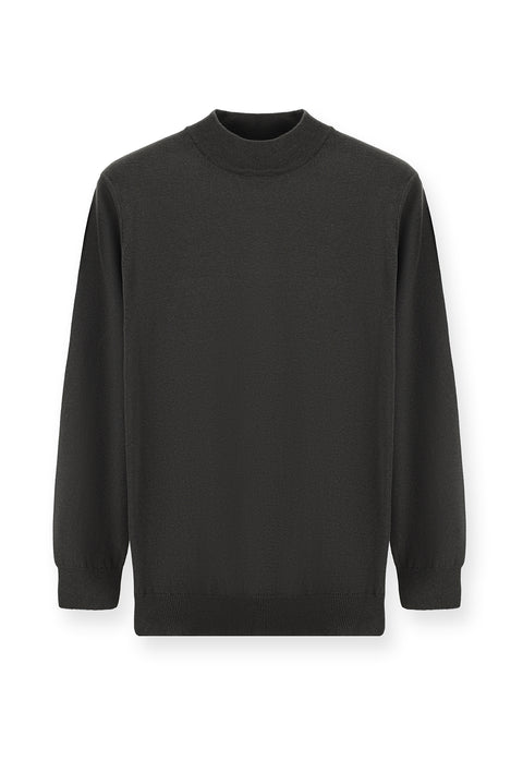 Koyu Antrasit Melanj Yarım Balıkçı Yaka Regular Fit Pamuklu Triko Kazak