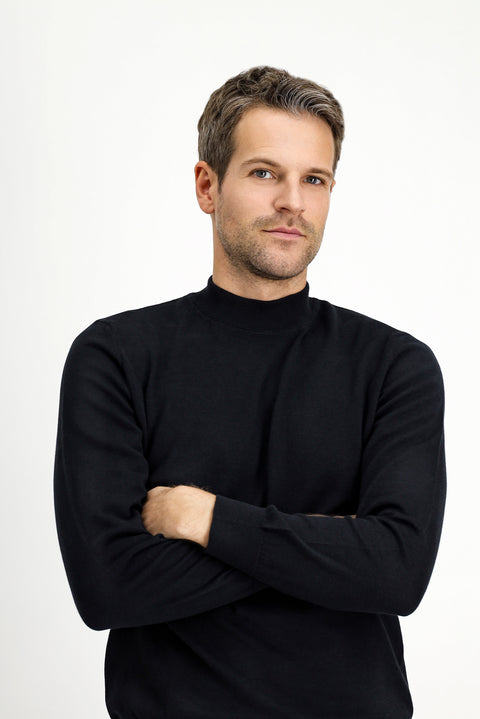 Siyah Yarım Balıkçı Yaka Regular Fit Pamuklu Kaşmirli Triko Kazak