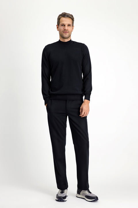 Siyah Yarım Balıkçı Yaka Regular Fit Pamuklu Kaşmirli Triko Kazak