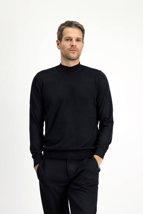 Siyah Yarım Balıkçı Yaka Regular Fit Pamuklu Kaşmirli Triko Kazak