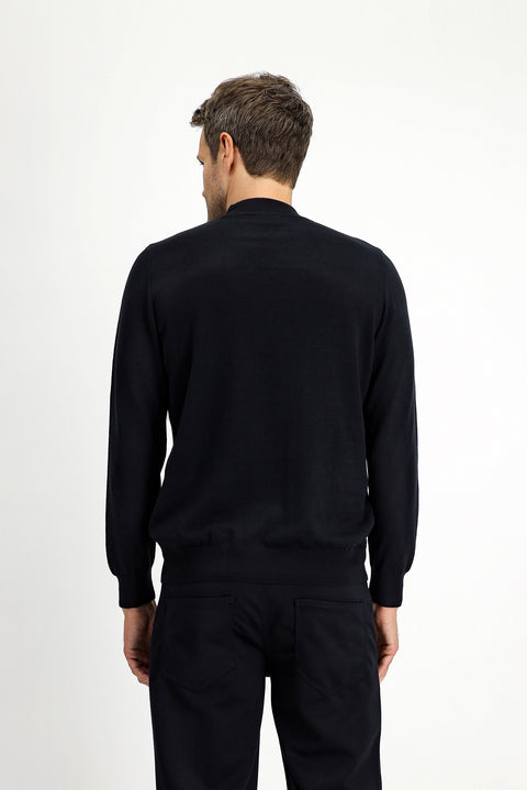 Siyah Yarım Balıkçı Yaka Regular Fit Pamuklu Kaşmirli Triko Kazak