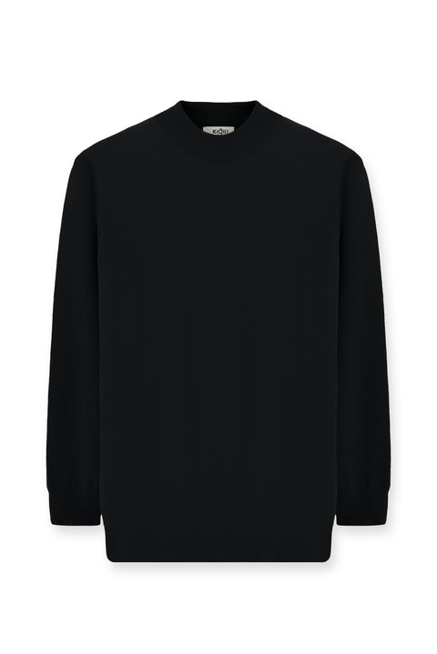 Siyah Yarım Balıkçı Yaka Regular Fit Pamuklu Kaşmirli Triko Kazak