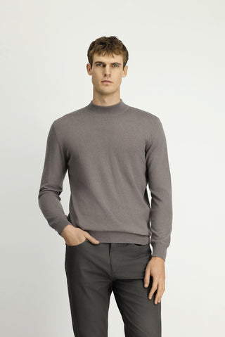  Orta Gri Melanj Yarım Balıkçı Yaka Regular Fit Pamuklu Kaşmirli Triko Kazak