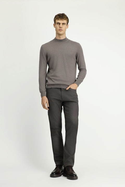 Orta Gri Melanj Yarım Balıkçı Yaka Regular Fit Pamuklu Kaşmirli Triko Kazak