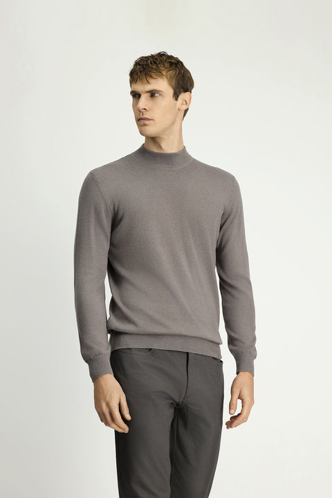 Orta Gri Melanj Yarım Balıkçı Yaka Regular Fit Pamuklu Kaşmirli Triko Kazak