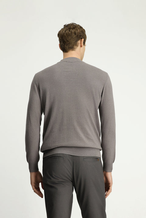 Orta Gri Melanj Yarım Balıkçı Yaka Regular Fit Pamuklu Kaşmirli Triko Kazak