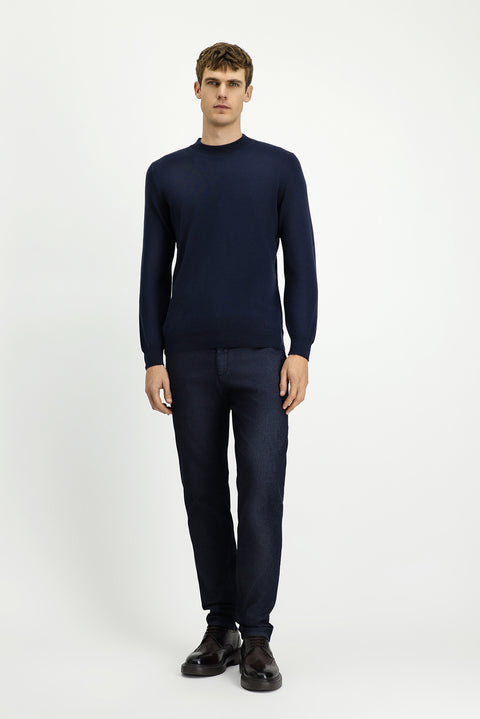 Koyu Lacivert Yarım Balıkçı Yaka Regular Fit Pamuklu Kaşmirli Triko Kazak