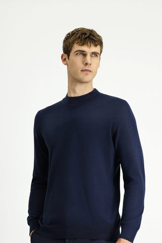  Koyu Lacivert Yarım Balıkçı Yaka Regular Fit Pamuklu Kaşmirli Triko Kazak