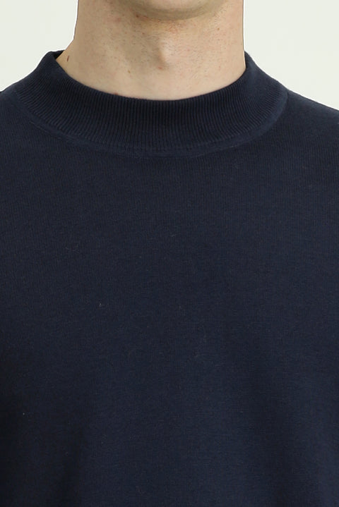 Koyu Lacivert Yarım Balıkçı Yaka Regular Fit Pamuklu Kaşmirli Triko Kazak