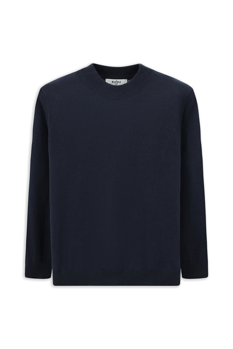 Koyu Lacivert Yarım Balıkçı Yaka Regular Fit Pamuklu Kaşmirli Triko Kazak