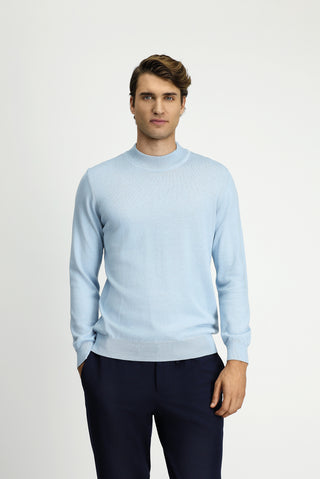  Açık Mavi Yarım Balıkçı Yaka Regular Fit Pamuklu Kaşmirli Triko Kazak