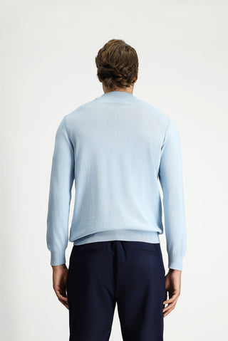  Açık Mavi Yarım Balıkçı Yaka Regular Fit Pamuklu Kaşmirli Triko Kazak