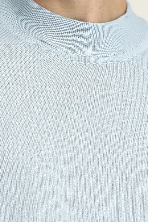 Açık Mavi Yarım Balıkçı Yaka Regular Fit Pamuklu Kaşmirli Triko Kazak