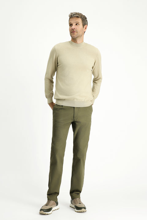 Orta Bej Yarım Balıkçı Yaka Regular Fit Pamuklu Kaşmirli Triko Kazak