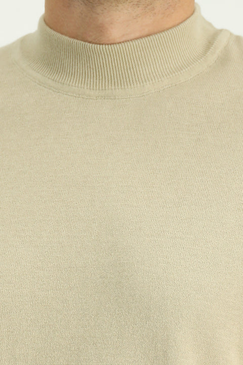 Orta Bej Yarım Balıkçı Yaka Regular Fit Pamuklu Kaşmirli Triko Kazak