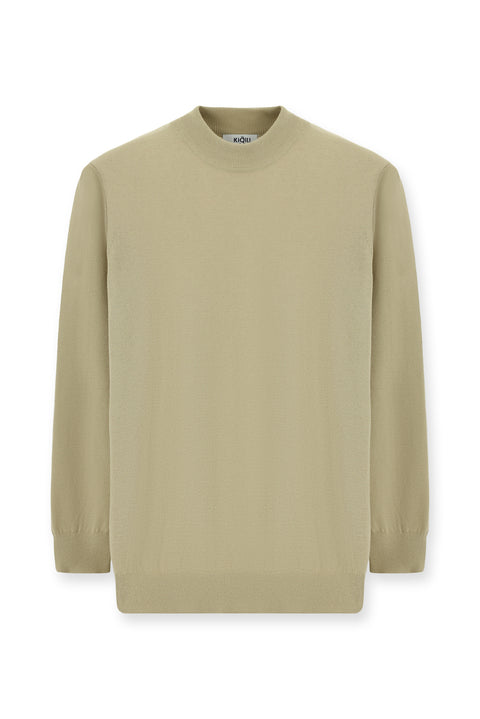 Orta Bej Yarım Balıkçı Yaka Regular Fit Pamuklu Kaşmirli Triko Kazak