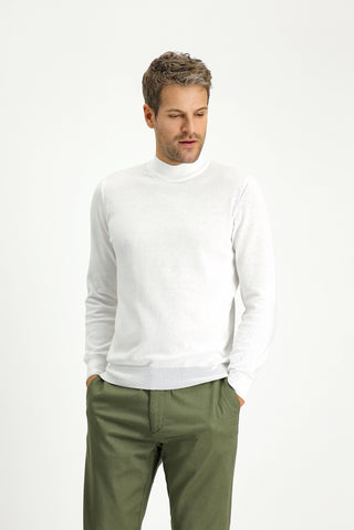  Kırık Beyaz Yarım Balıkçı Yaka Regular Fit Pamuklu Kaşmirli Triko Kazak