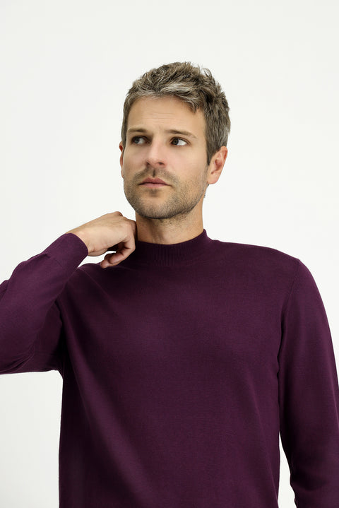 Koyu Bordo Yarım Balıkçı Yaka Regular Fit Pamuklu Kaşmirli Triko Kazak