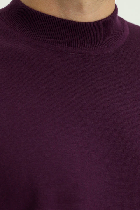 Koyu Bordo Yarım Balıkçı Yaka Regular Fit Pamuklu Kaşmirli Triko Kazak