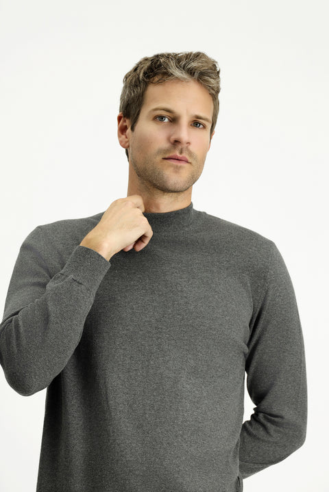 Orta Anrasit Melanj Yarım Balıkçı Yaka Regular Fit Pamuklu Kaşmirli Triko Kazak