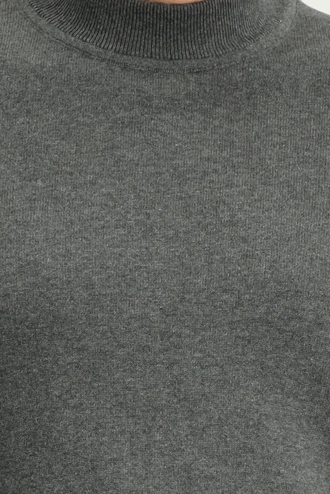 Orta Anrasit Melanj Yarım Balıkçı Yaka Regular Fit Pamuklu Kaşmirli Triko Kazak