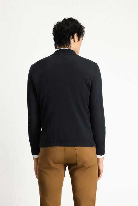 Siyah Yarım Balıkçı Yaka Regular Fit Fermuarlı Kaşmirli Triko Kazak