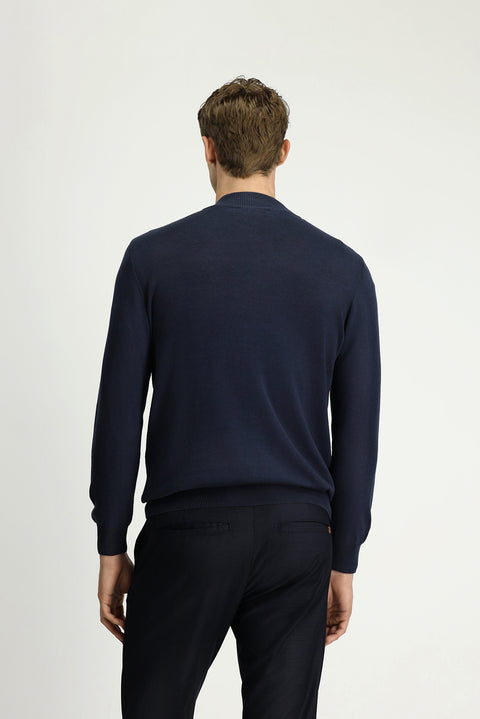 Koyu Lacivert Yarım Balıkçı Yaka Regular Fit Fermuarlı Kaşmirli Triko Kazak
