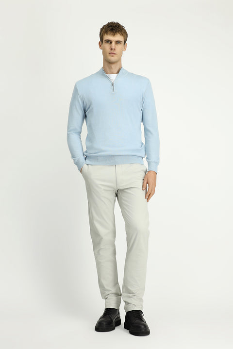 Açık Mavi Yarım Balıkçı Yaka Regular Fit Fermuarlı Kaşmirli Triko Kazak