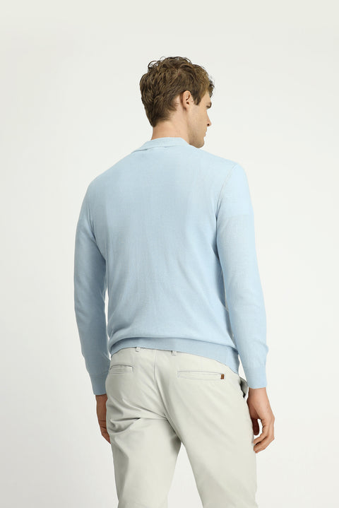 Açık Mavi Yarım Balıkçı Yaka Regular Fit Fermuarlı Kaşmirli Triko Kazak